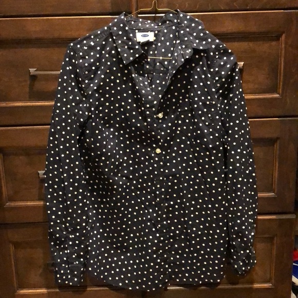 black and white polka dot button down shirt